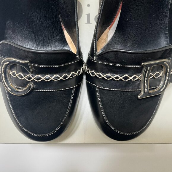 Vintage Dior Black Leather 4" Heels Pumps Silver Toned CD Logo Buckle EU 40 - Picture 2 of 8